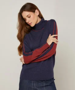 Rodier Pulls|Pull Delphine 100% Laine mélangée bleu denim