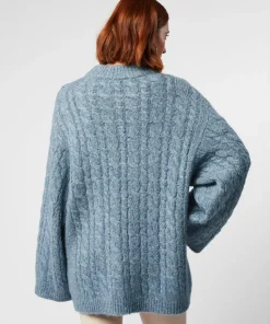 Rodier Pulls|Pull Diane col montant à torsades bleu gris