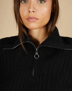Cashmere Tribu Pulls|Pull en Alpaga & Cachemire Hélène col zippé manches raglan noir