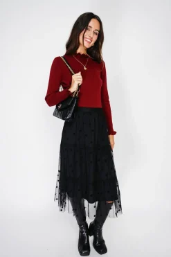 C&Jo Pulls|Pull en Cachemire & Soie mélangés col montant bordeaux