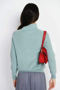 Assuili Pulls|Pull en Cachemire & Soie mélangés col montant boutonné jade