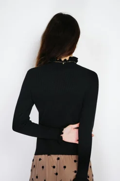 C&Jo Pulls|Pull en Cachemire & Soie mélangés col montant noir