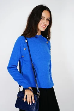 C&Jo Pulls|Pull en Cachemire mélangé boutons fantaisie royal