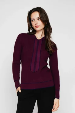 C&Jo Pulls|Pull en Cachemire mélangé col V à noeud bordeaux