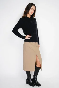 C&Jo Pulls|Pull en Cachemire mélangé col boutonné noir