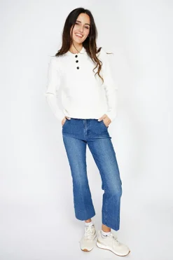 C&Jo Pulls|Pull en Cachemire mélangé col boutonné naturel