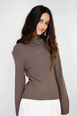 C&Jo Pulls|Pull en Cachemire mélangé col montant taupe