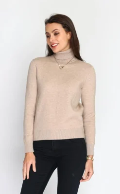 C&Jo Pulls|Pull en Cachemire mélangé col roulé fourré thermique camel