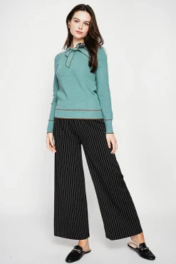 C&Jo Pulls|Pull en Cachemire mélangé col V à noeud turquoise