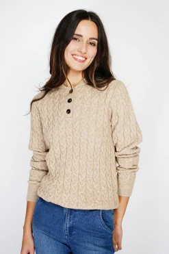 C&Jo Pulls|Pull en Cachemire mélangé col boutonné désert