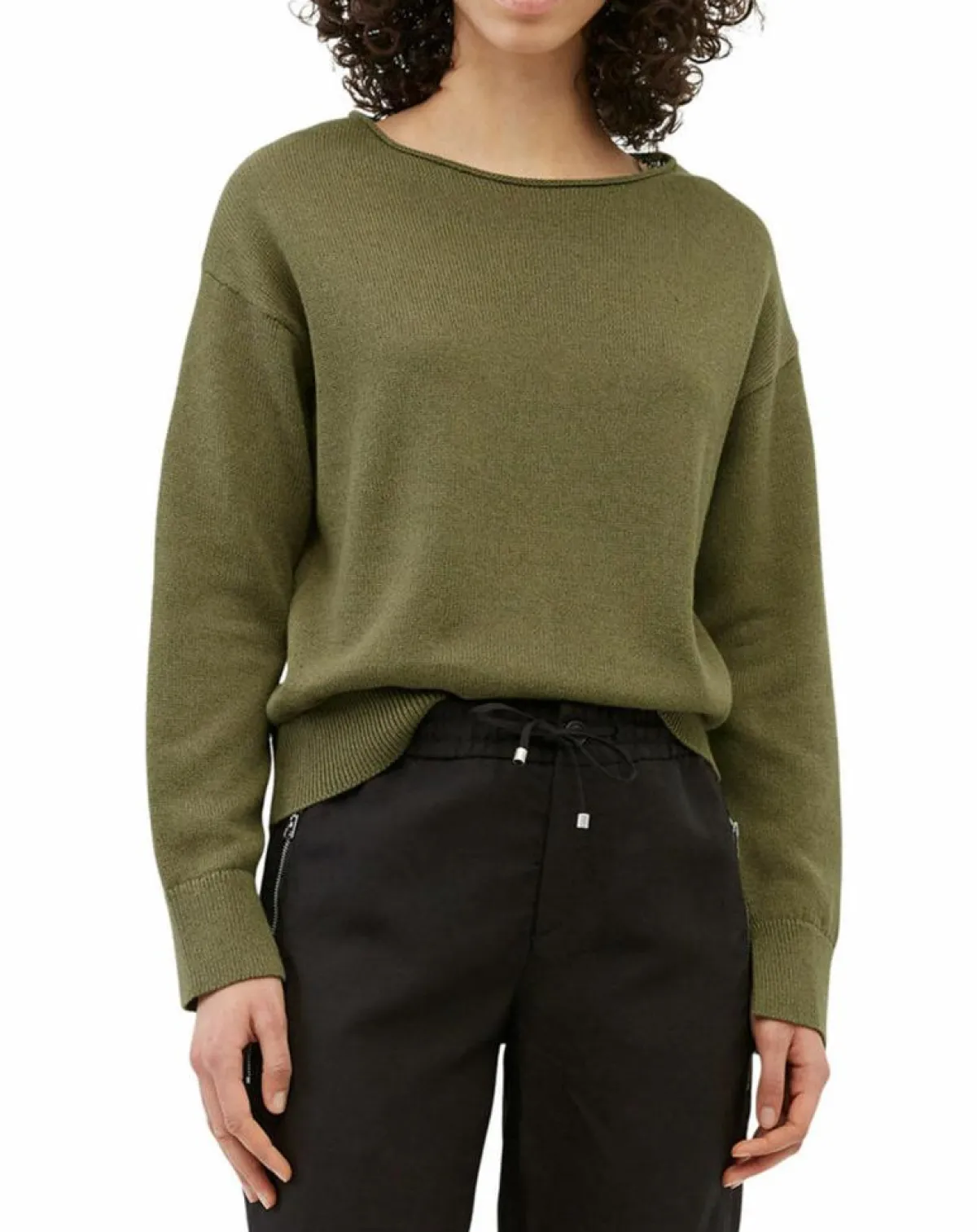 Marc O'Polo Pulls|Pull en Coton & Lin Col Bateau kaki