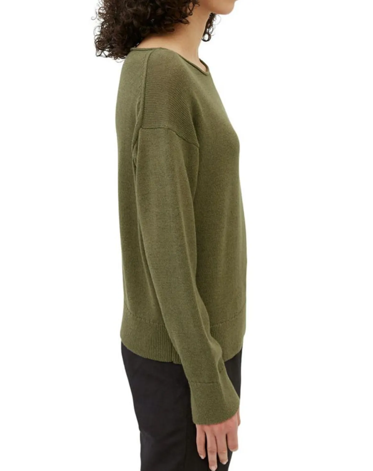 Marc O'Polo Pulls|Pull en Coton & Lin Col Bateau kaki