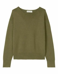 Marc O'Polo Pulls|Pull en Coton & Lin Col Bateau kaki