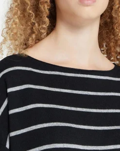 Yerse Pulls|Pull en Laine & Cachemire Julianne à rayures noir/gris