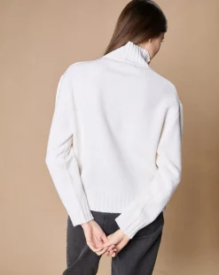 Oscar et Louise Pulls|Pull en Laine & Cachemire Ambre col montant 4 côtes écru