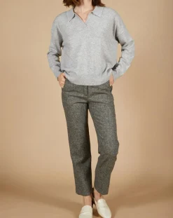 Cashmere Tribu Pulls|Pull en Laine & Cachemire Paloma col polo gris chiné clair