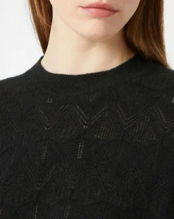 Galeries Lafayette Pulls|Pull en Laine & Cachemire Foug ajouré col rond noir