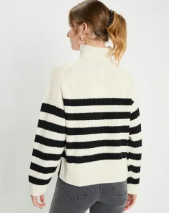 Galeries Lafayette Pulls|Pull en Laine & Cachemire Sydney rayure écru/noir