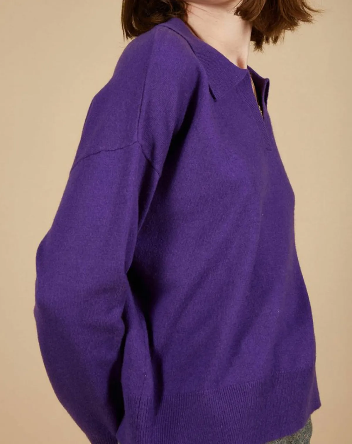Cashmere Tribu Pulls|Pull en Laine & Cachemire Paloma col polo aubergine