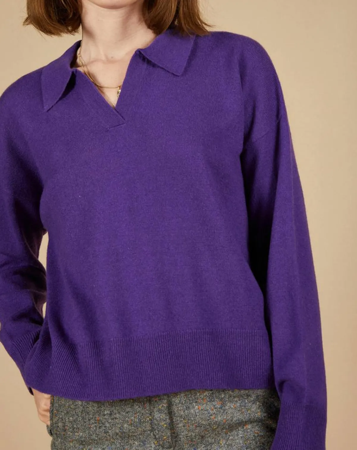 Cashmere Tribu Pulls|Pull en Laine & Cachemire Paloma col polo aubergine