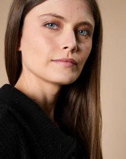 Oscar et Louise Pulls|Pull en Laine & Cachemire mélangés Maia 1/2 zip noir