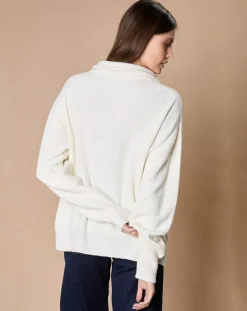 Oscar et Louise Pulls|Pull en Laine & Cachemire mélangés Maia 1/2 zip écru