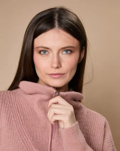 Oscar et Louise Pulls|Pull en Laine & Cachemire mélangés Maia 1/2 zip vieux rose