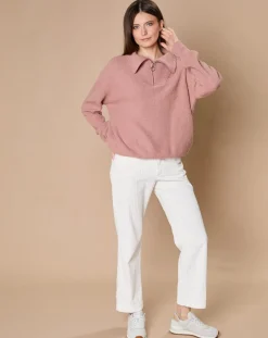 Oscar et Louise Pulls|Pull en Laine & Cachemire mélangés Maia 1/2 zip vieux rose