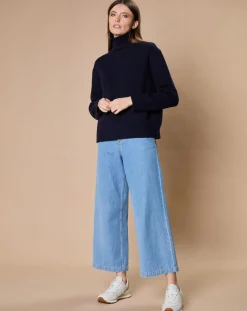 Oscar et Louise Pulls|Pull en Laine & Cachemire Ambre col montant 4 côtes bleu marine