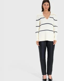 Zapa Pulls|Pull en Laine & Coton Nalanda rayures écru/marine