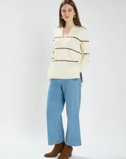 Zapa Pulls|Pull en Laine & Coton Nolyn rayures écru/kaki