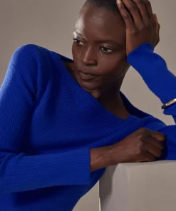 Rodier Pulls|Pull Ezia, col bateau côtelé bleu outremer