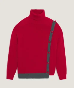 Rodier Pulls|Pull Fleurette 100% laine bicolore boutons rouge