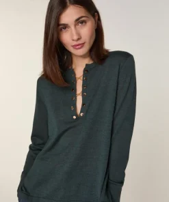 Rodier Pulls|Pull Freyja 100% Laine chaine col V vert de gris