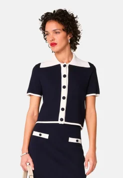 Rodier Pulls|Pull Julie-Rose manches courtes bleu marine