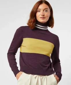 Rodier Pulls|Pull Karla col roulé bicolore violet aubergine