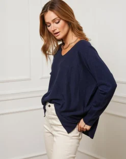 Fleur de cachemire Pulls|Pull Linoi marine
