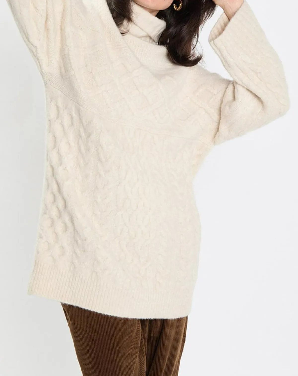 Marc O'Polo Pulls|Pull long en Laine mélangée torsades écru