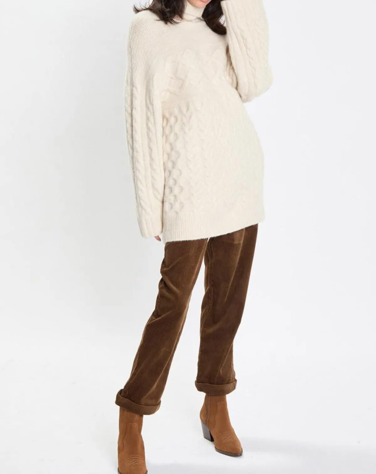 Marc O'Polo Pulls|Pull long en Laine mélangée torsades écru