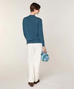 Rodier Pulls|Pull Marie-Angèle 100% laine col montant Cotelé bleu denim