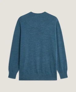 Rodier Pulls|Pull Marie-Angèle 100% laine col montant Cotelé bleu denim