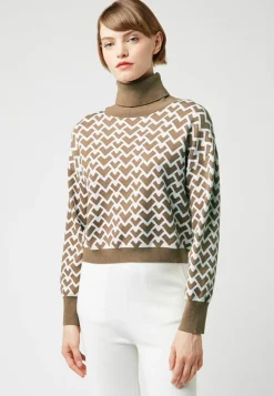 Rodier Pulls|Pull Pilar court jacquard col roulé marron camel