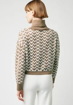 Rodier Pulls|Pull Pilar court jacquard col roulé marron camel