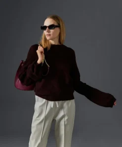 Rodier Pulls|Pull Plume col manches bouffantes rouge bordeaux