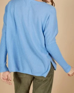 Cashmere Tribu Pulls|Pull poncho 100% Cachemire Alizée col rond bleu topaze