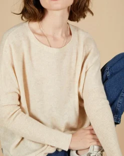Cashmere Tribu Pulls|Pull poncho 100% Cachemire Alizée col rond beige chiné
