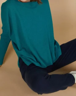 Cashmere Tribu Pulls|Pull poncho 100% Cachemire Alizée col rond bleu paon