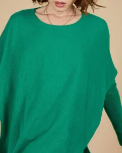 Cashmere Tribu Pulls|Pull poncho 100% Cachemire Alizée col rond vert impérial