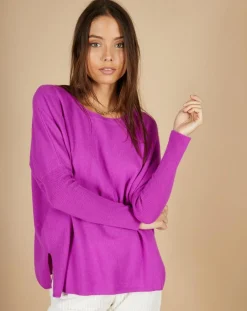 Cashmere Tribu Pulls|Pull poncho 100% Cachemire Alizée col rond violet fluo