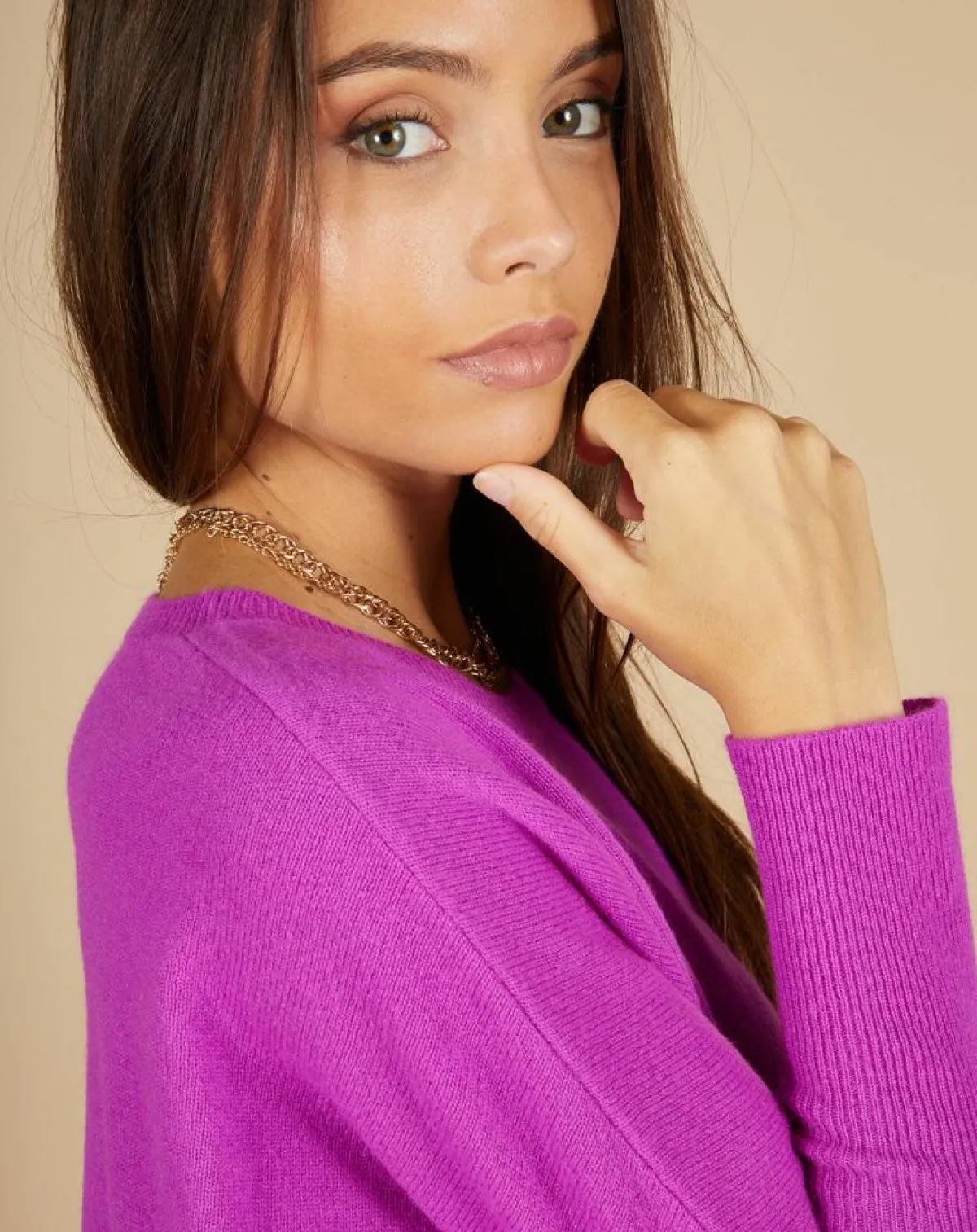 Cashmere Tribu Pulls|Pull poncho 100% Cachemire Alizée col rond violet fluo